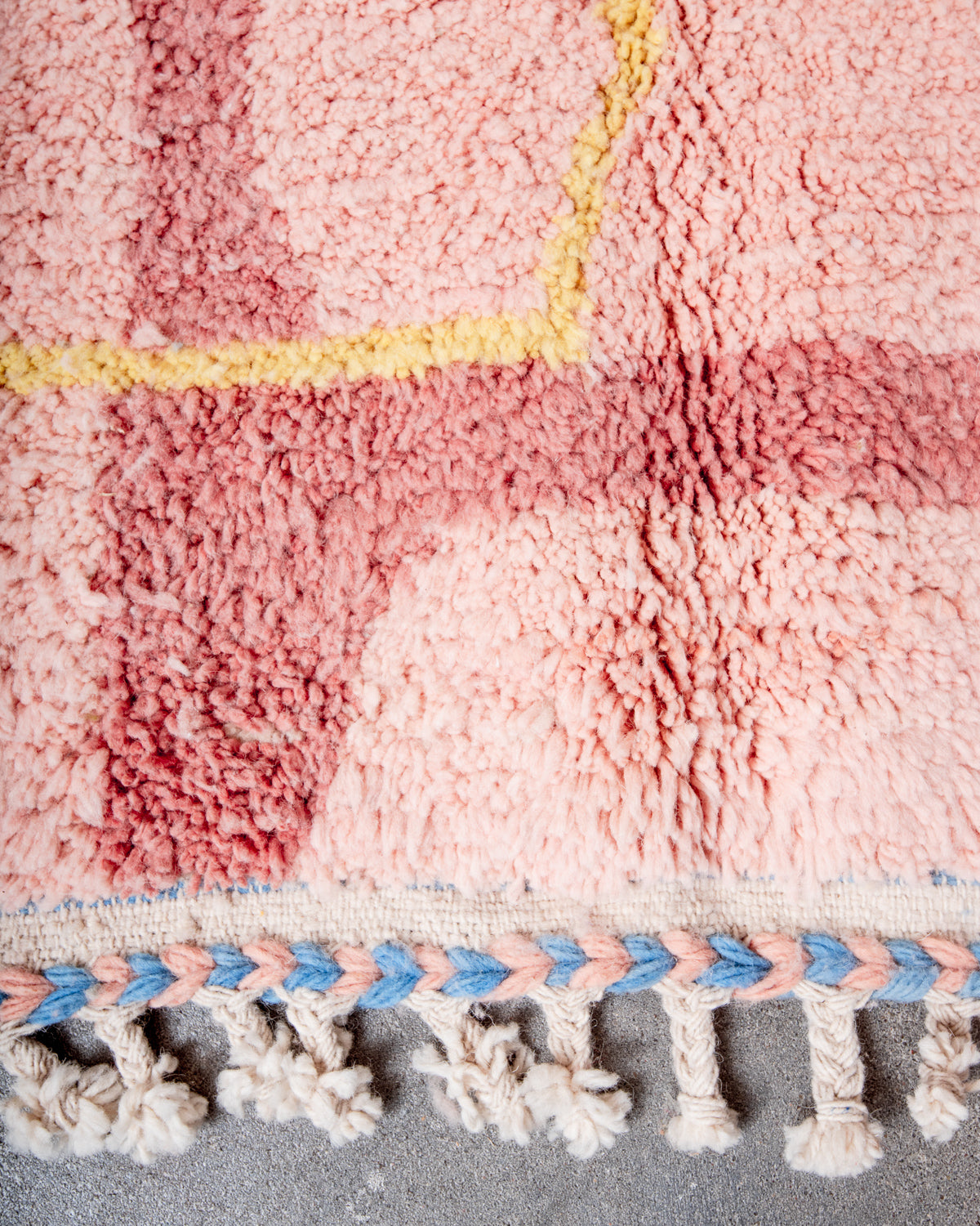 odern, designer, handcrafted Berber rug from Morocco. Beniourain carpet with beautiful colours and patterns and fluffy wool texture.